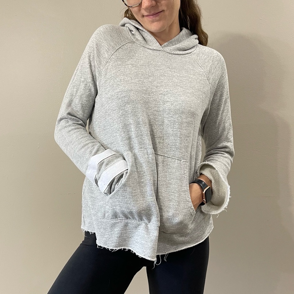 Sundry Heather Gray Bell Stripe Sleeve Hoodie Sweatshirt - 1/S